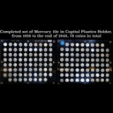 Completed set of Mercury 10c in Capital Plastics Holder, from 1916 to the end of 1945, 78 coins in t