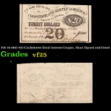 Feb 20 1863 $20 Confederate Bond Interest Coupon, Hand Signed and Dated Grades vf+