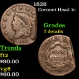 1826 Coronet Head Large Cent 1c Grades f details