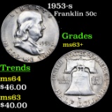 1953-s Franklin Half Dollar 50c Grades Select+ Unc