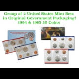 Group of 2 United States Mint Set in Original Government Packaging! From 1994-1995 with 20 Coins Ins