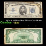 1934A $5 Blue Seal Silver Certificate Grades vf+