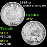 1887-p Seated Liberty Dime 10c Grades xf