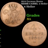 1824 German States HESSE-CASSEL 4 Heller Grades f+