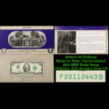 2003A $2 Federal Reserve Note, Uncirculated 2011 BEP Folio Issue (Atlanta, GA) Grades Gem CU