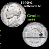 1950-d Jefferson Nickel 5c Grades Choice Unc