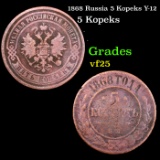 1868 Russia 5 Kopeks Y-12 Grades vf+