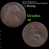 1872 Great Britain 1/2 Penny 1/2P Queen Vicotria KM-748.2 Grades ag