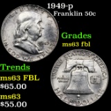 1949-p Franklin Half Dollar 50c Grades Select Unc FBL