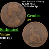 1862 Britain 1 Penny 1p KM-749.2 Grades g+