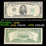 1950 $5 Green Seal Federal Reserve Note (Philadelphia, PA) Grades xf