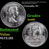1958 Canada British Columbia Centennial 1858-1958 Silver $1 Canada Dollar KM-55 $1 Grades GEM+ Unc
