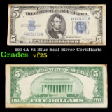 1934A $5 Blue Seal Silver Certificate Grades vf+