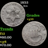 1853 Three Cent Silver 3cs Grades vg+