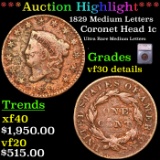 ***Auction Highlight*** 1829 Medium Letters Coronet Head Large Cent 1c Graded vf30 details By SEGS (