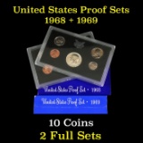Group of 2 United States Mint Proof Sets, 1968-1969 in Original Packaging, 10 coins total!