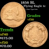 1858 SL Flying Eagle Cent 1c Grades vf++