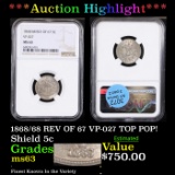 ***Auction Highlight*** NGC 1868/68 REV OF 67 VP-027 TOP POP! Shield Nickel 5c Graded ms63 By NGC (f