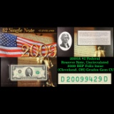 2003A $2 Federal Reserve Note, Uncirculated 2009 BEP Folio Issue (Cleveland, OH) Grades Gem CU