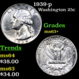 1939-p Washington Quarter 25c Grades Select+ Unc