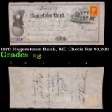 1870 Hagerstown Bank, MD Check For $3,200 Grades NG