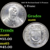 1967-B Switzerland 5 Francs Grades GEM+ Unc