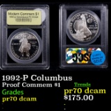 Proof 1992-P Columbus Modern Commem Dollar $1 Graded GEM++ Proof Deep Cameo BY USCG