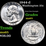 1944-d Washington Quarter 25c Grades GEM Unc