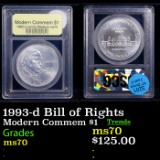 1993-d Bill of Rights Modern Commem Dollar $1 Graded ms70, Perfection BY USCG