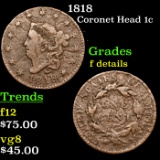 1818 Coronet Head Large Cent 1c Grades f details