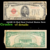 1928B $5 Red Seal United States Note Grades vf details