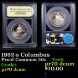 Proof 1992-s Columbus Modern Commem Half Dollar 50c Graded GEM++ Proof Deep Cameo BY USCG