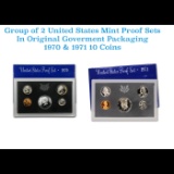 Group of 2 United States Mint Proof Sets 1970-1971. Containd 1970 Kennedy Half Dollar was struck in