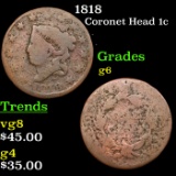 1818 Coronet Head Large Cent 1c Grades g+