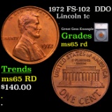 ***Auction Highlight*** 1972-p DDO Lincoln Cent FS-102 1c Graded ms65 rd By SEGS (fc)