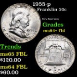 1955-p Franklin Half Dollar 50c Grades Choice Unc+ FBL