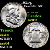 1951-p Franklin Half Dollar 50c Grades Choice+ Unc