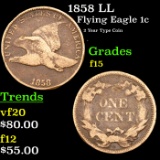 1858 LL Flying Eagle Cent 1c Grades f+