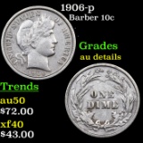 1906-p Barber Dime 10c Grades AU Details