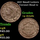 1837 Small Letters Coronet Head Large Cent 1c Grades vg details