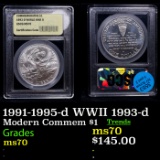 1991-1995-d WWII Modern Commem Dollar 1993-d $1 Graded ms70, Perfection BY USCG
