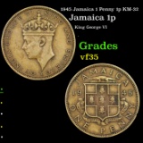1945 Jamaica 1 Penny 1p KM-32 Grades vf++