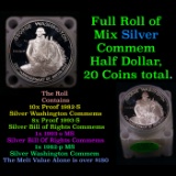 Full Roll of Mix Silver Commem Half Dollar, 20 Coins total.