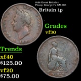 1826 Great Britain 1 Penny, George IV KM-693 Grades vf++