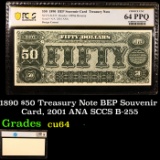 PCGS 1890 $50 Treasury Note BEP Souvenir Card, 2001 ANA SCCS B-255 Graded cu64 By PCGS