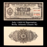 July 1 1933 $1 Depression Scrip, Atlantic County NJ Grades NG