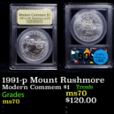 1991-p Mount Rushmore Modern Commem Dollar $1 Graded ms70, Perfection BY USCG