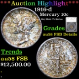 ***Auction Highlight*** 1916-d Mercury Dime 10c Graded au58 FSB Details By SEGS (fc)