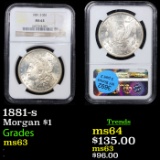 NGC 1881-s Morgan Dollar $1 Graded ms63 By NGC