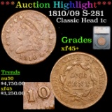 ***Auction Highlight*** 1810/09 Classic Head Large Cent S-281 1c Graded xf45+ By SEGS (fc)